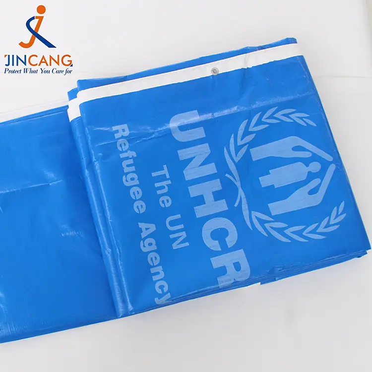 प्रिंट पीई टार्पॉलिनसह 220 ग्रॅम ब्लू व्हाइट