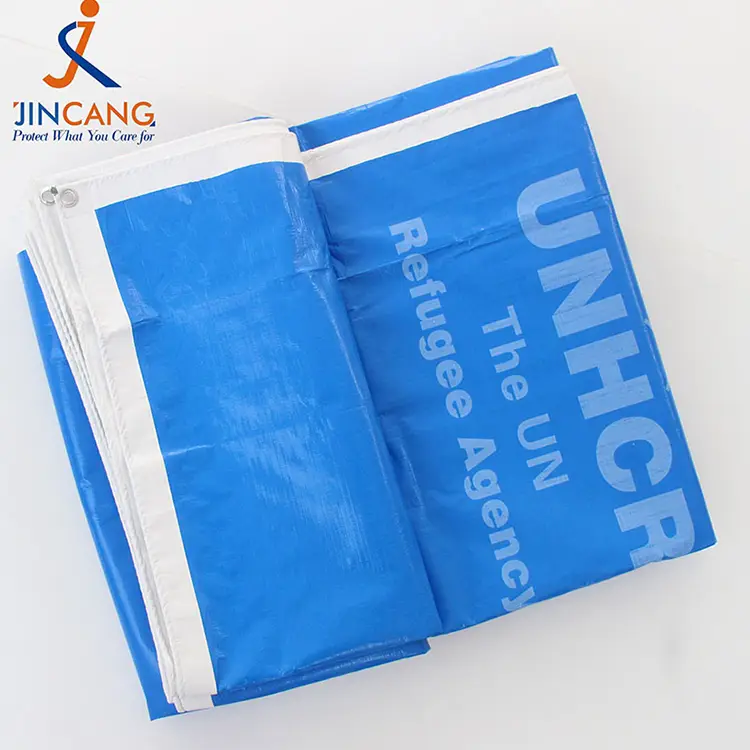 प्रिंट पीई टार्पॉलिनसह 220 ग्रॅम ब्लू व्हाइट